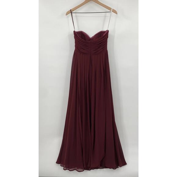 Jenny Yoo Collection Gown Pleated Bodice Strapless Sweetheart Maxi Burgundy 6 - Picture 7 of 10